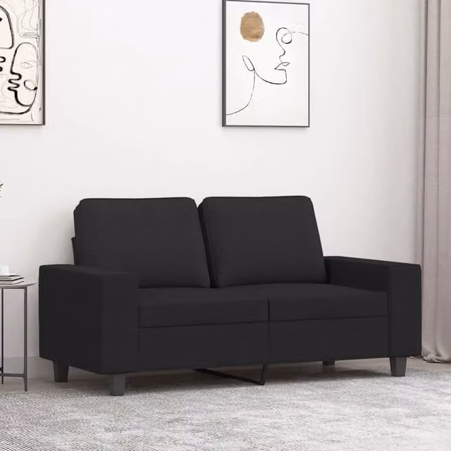 Divano moderno a 2 posti vidaXL in tessuto nero con struttura in metallo per soggiorno L: 154 cm, P: 80 cm, H: 77 cm – 1