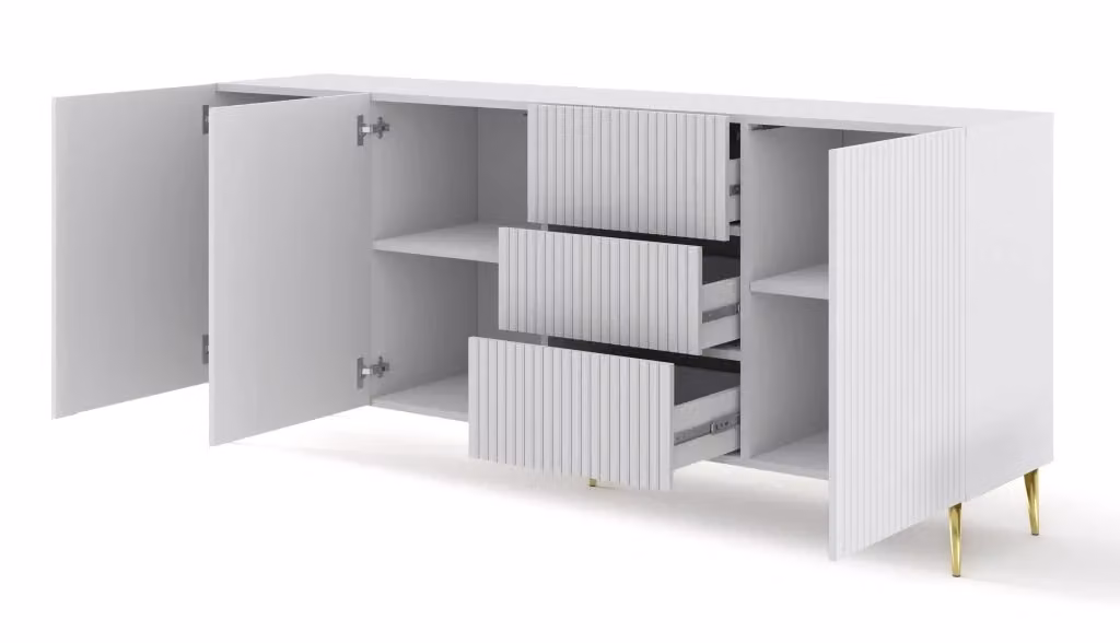 Mobile TV per soggiorno BIM FORNITURE RAVENNA Bianco opaco con piedi oro L 200 cm, P 42 cm, H 87 cm – 2