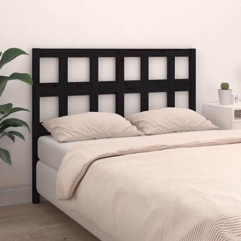 Testiera per Letto vidaXL in Legno Massello di Pino, Colore Nero, L 125,5 x P 4 x H 100 cm