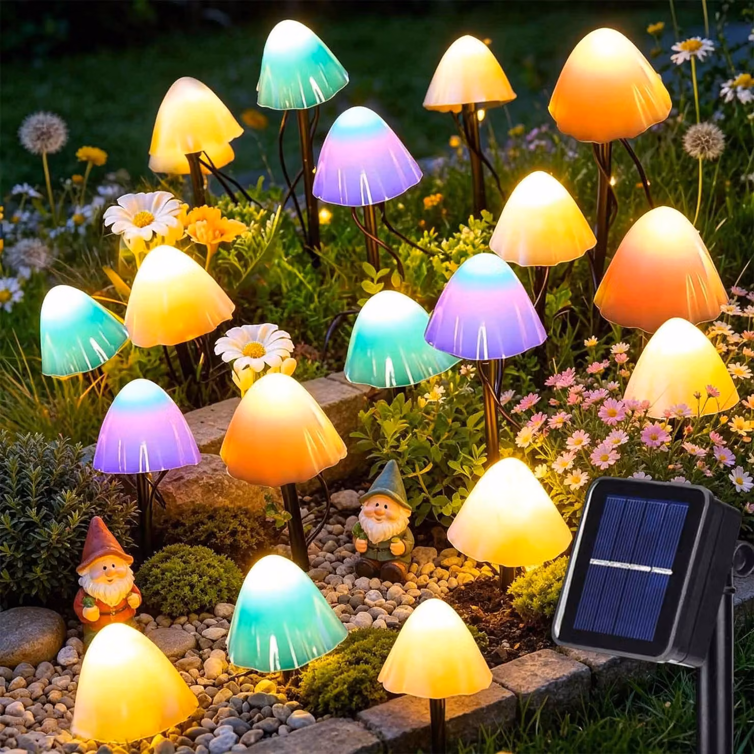 Luci solari a forma di pilastro, 5 metri, 20 LED, grado di protezione IP65, 2 modalità, luce bianco caldo