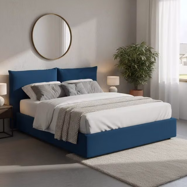 Letto Matrimoniale Alizarin Talamo Italia Blu con Contenitore a Alzata e Rivestimento Sfoderabile L/P: 160 x 190 cm