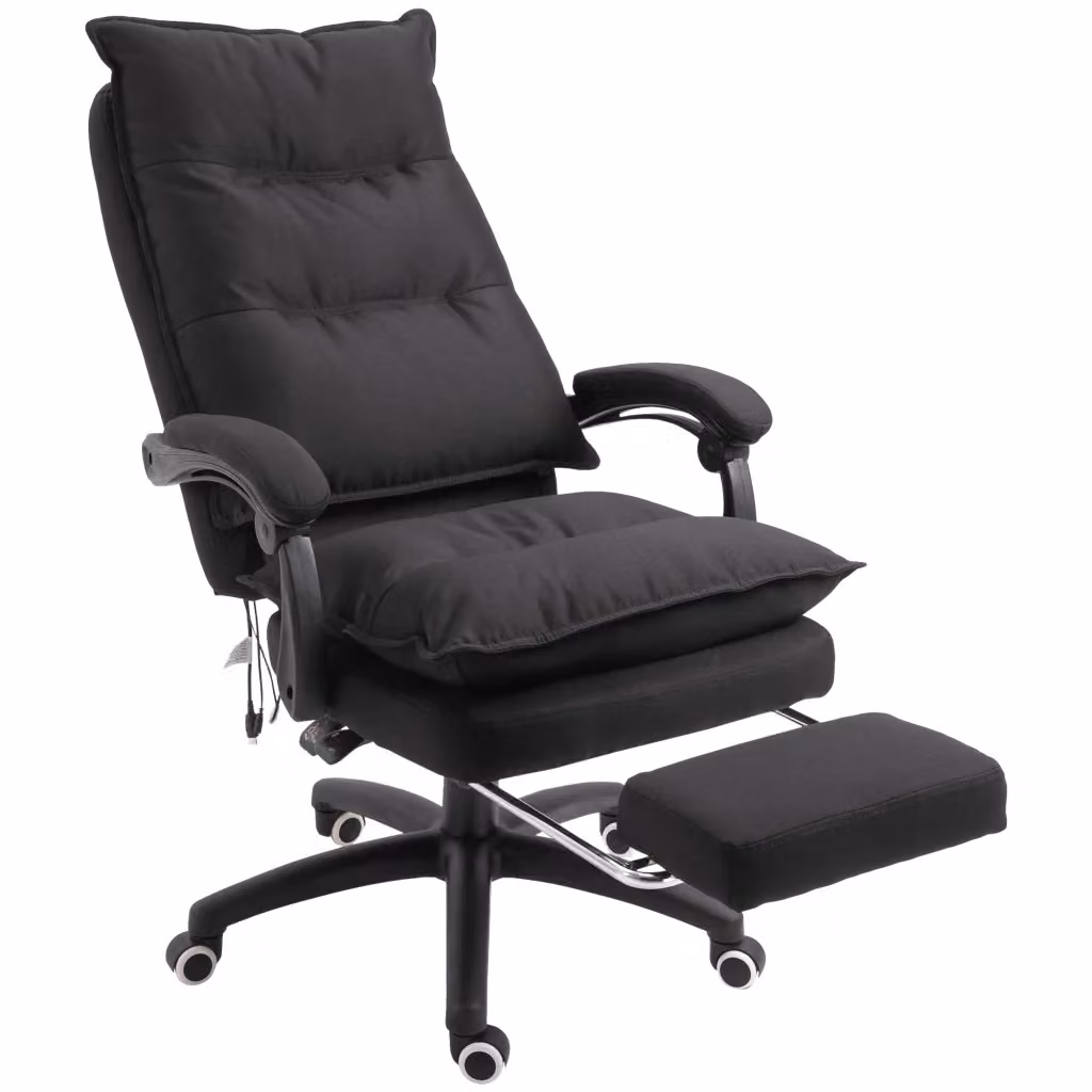 Sedia da Ufficio Ergonomica con Massaggio e Poggiatesta, Tessuto Effetto Lino, L/P/H: 70 x 62 x 120-130 cm, Nero – 2