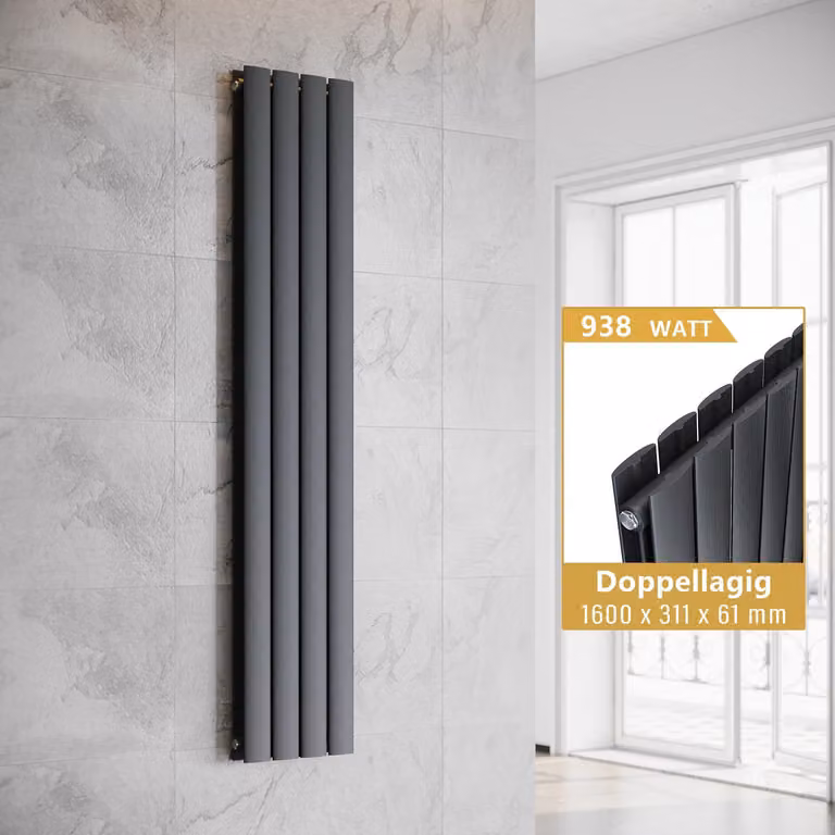 SONNI - Radiatore a pannello verticale, design moderno, a due strati, colore antracite, dimensioni 1600x311 mm, senza resistenza riscaldante