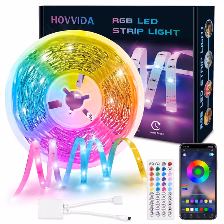 HOVVIDA, striscia LED da 10 metri, 1 x 10 metri, 30 LED al metro, striscia LED RGB, 300 LED, controllabile tramite app e