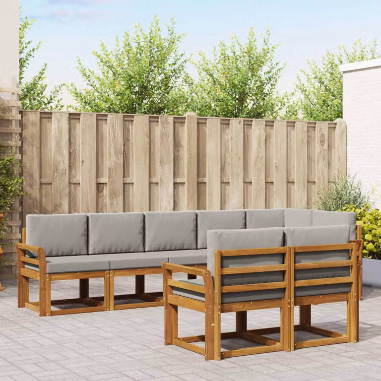 vidaXL Set di divani da esterno a L in legno di acacia 8 pz, Grigio e Marrone