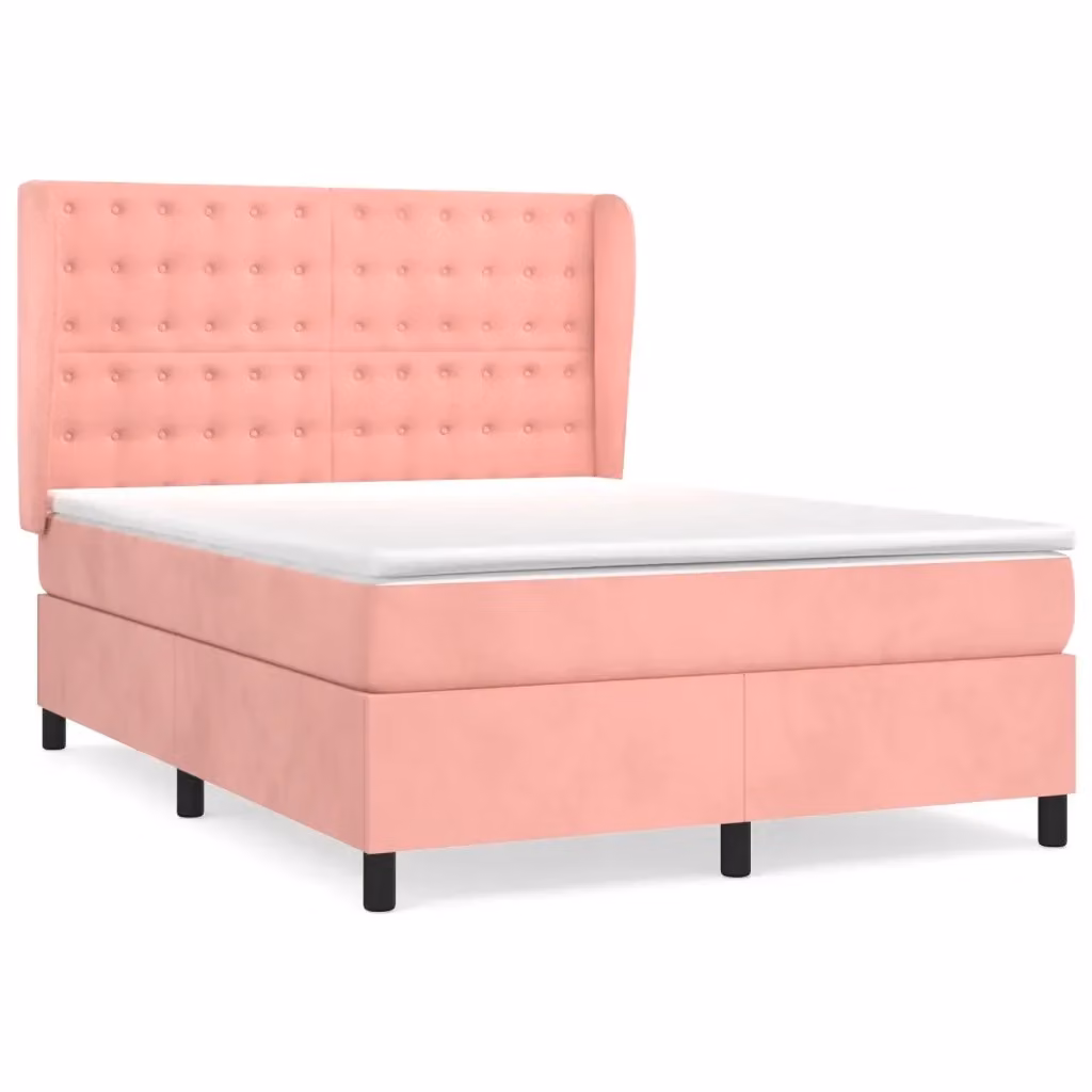 vidaXL Giroletto a Molle con Materasso Ibrido in Velluto Rosa e Bianco L/P/H: 140 x 200 x 128 cm – 2