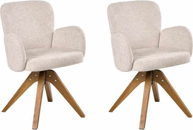 Set di 2 sedie da pranzo girevoli Rivestimento in tessuto beige chiaro Base con gambe in legno girevoli in metallo