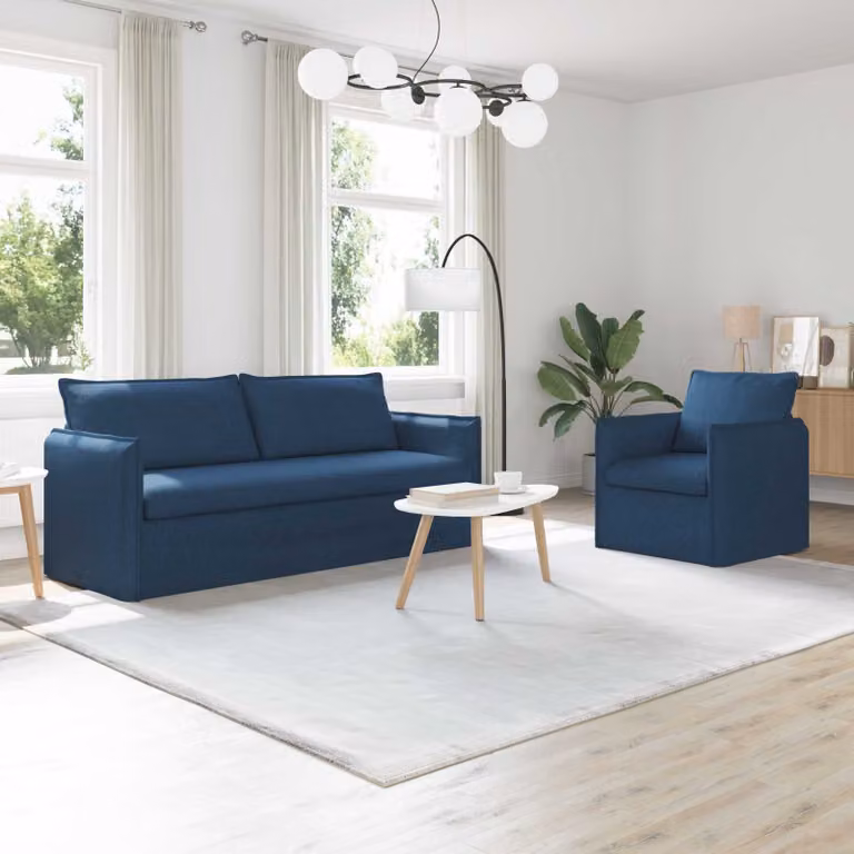 Set di 2 divani vidaXL moderni in tessuto blu con struttura in metallo L: 196 cm, P: 82 cm, H: 85 cm