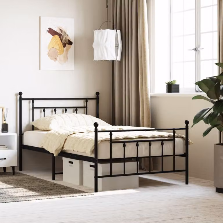 The Living Store Struttura letto con testiera e pediera in metallo nero 107x203 cm