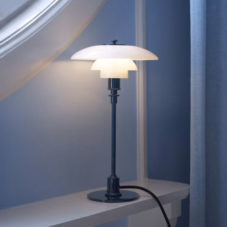Louis Poulsen Lampada da tavolo PH 2/1, Blu, Soggiorno / Sala da pranzo, Ottone, Design, Lampada da tavolo