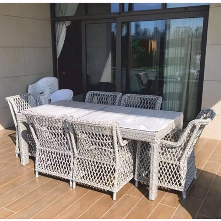 Casa Padrino set di mobili da giardino in rattan grigio - 1 tavolo da giardino e 6 sedie da giardino