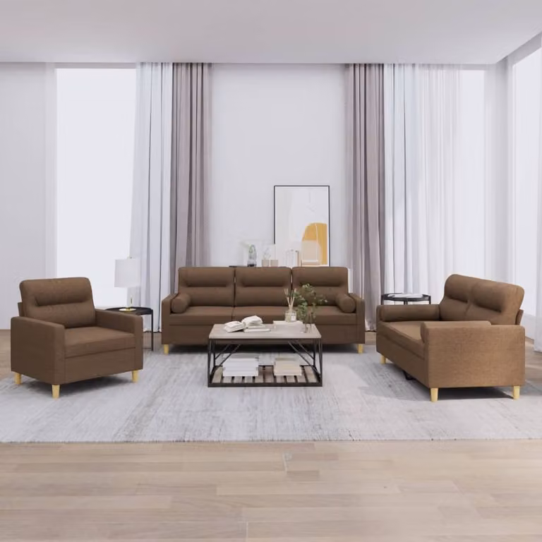 Maison Exclusive - Set divano 3 pezzi con cuscini in tessuto marrone