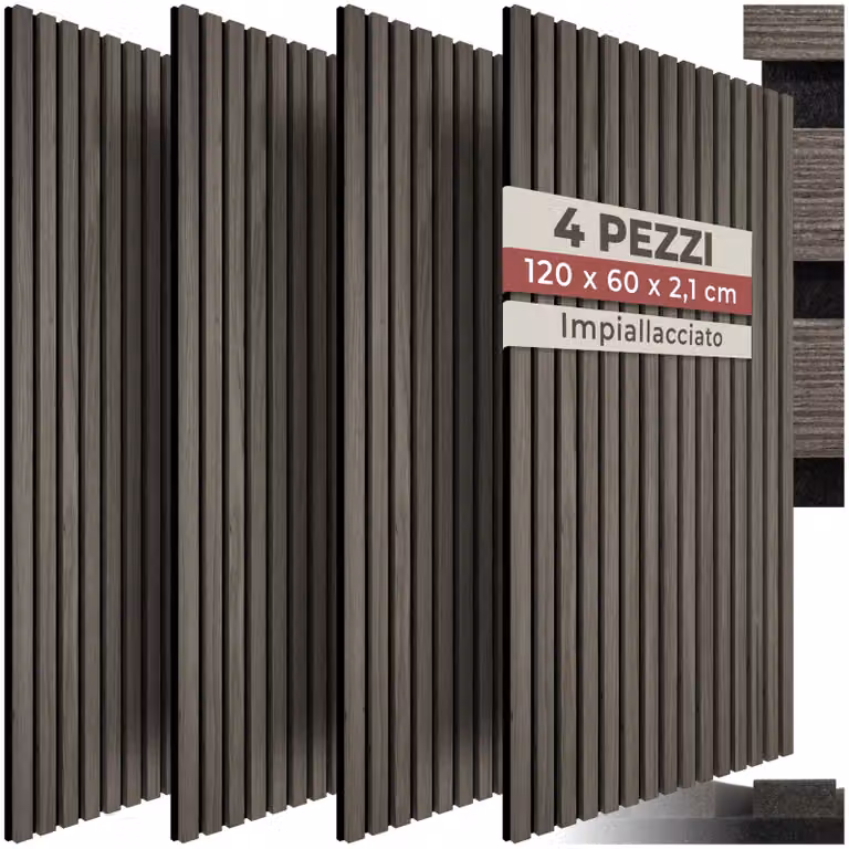 Pannelli acustici in MDF effetto legno tectake colore grigio, Set di 4