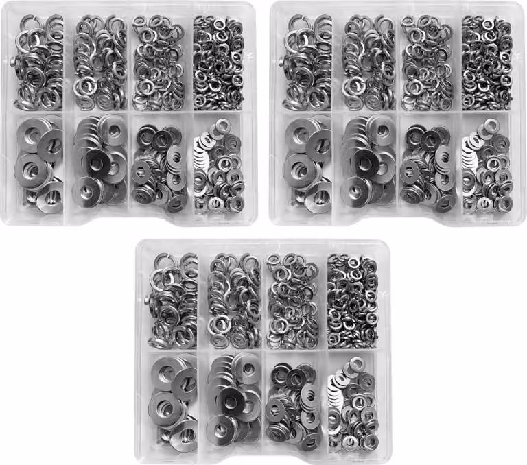 Set di 1125 rondelle in scatole di plastica assortite
