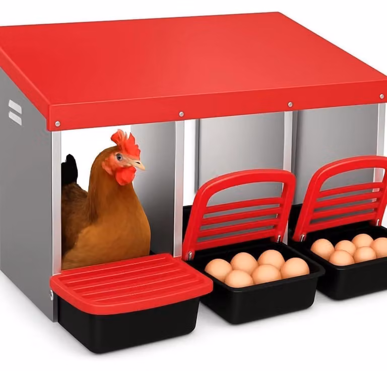 Nido per galline, design pieghevole, struttura in acciaio robusta, colore rosso