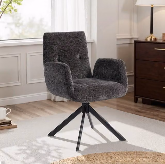 Poltrona girevole 60x61x88 cm nera, design moderno capitonné, base in acciaio