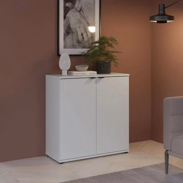 Mobile multiuso Segno EFFEZETA con due ante, colore grigio chiaro, L 80.1 cm x P 34.1 cm x H 82.3 cm