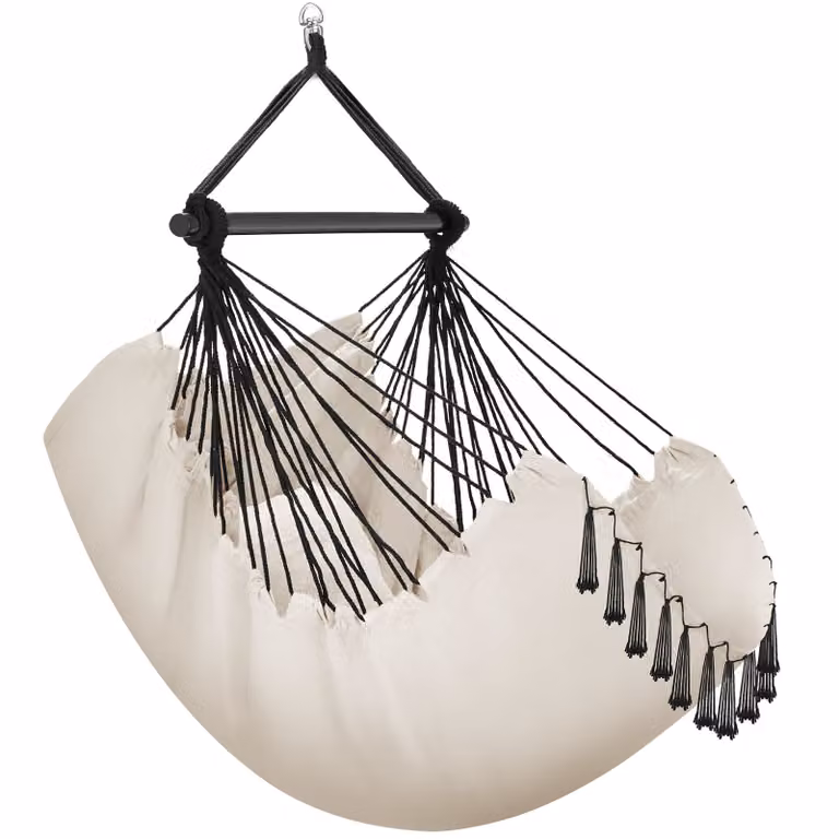 Poltrona sospesa a uovo Malika tectake in stile bohemien con supporto girevole e porta tazze, beige