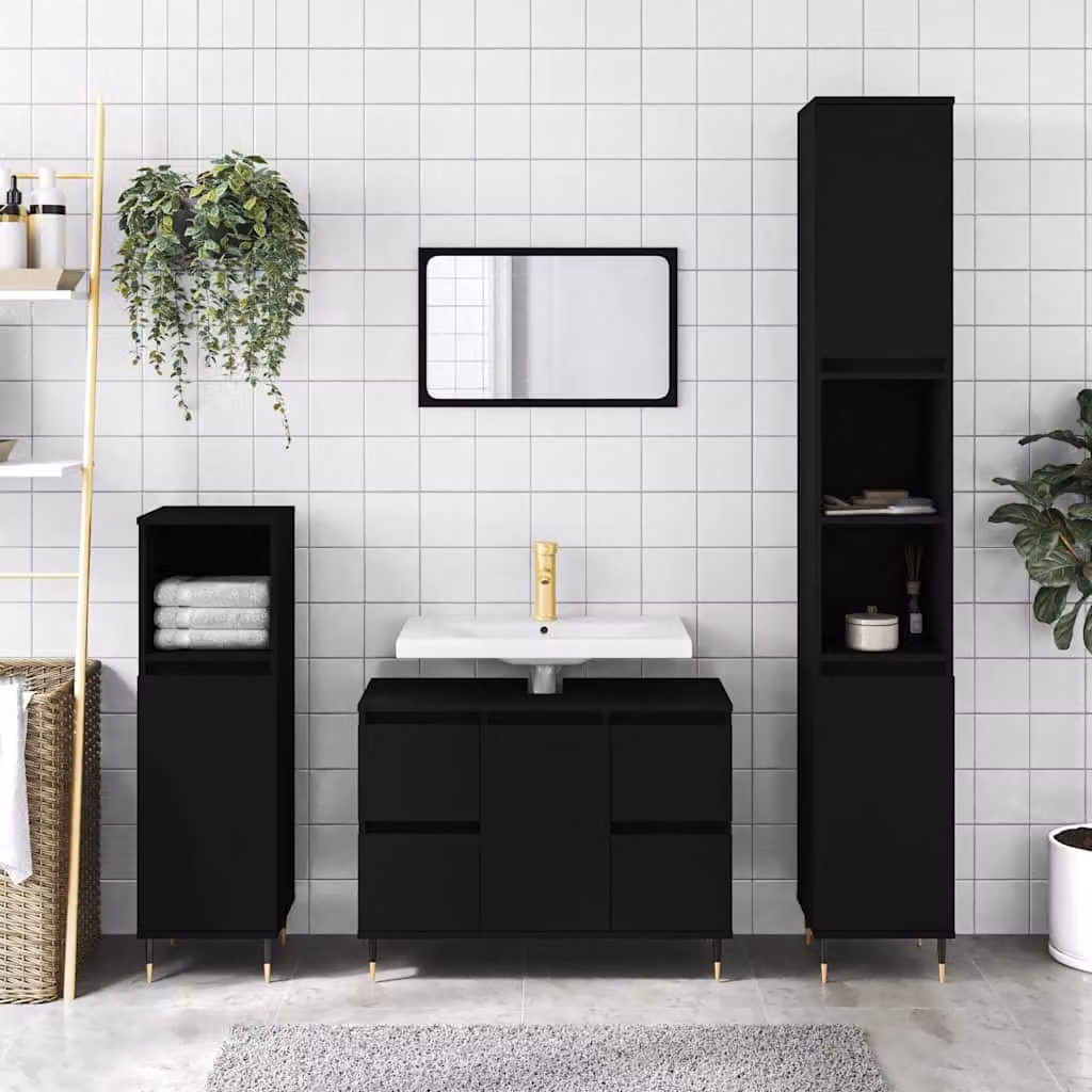 Mobile da bagno vidaXL in stile industriale nero con ante e cassetti L/P/H: 80 x 33 x 60 cm