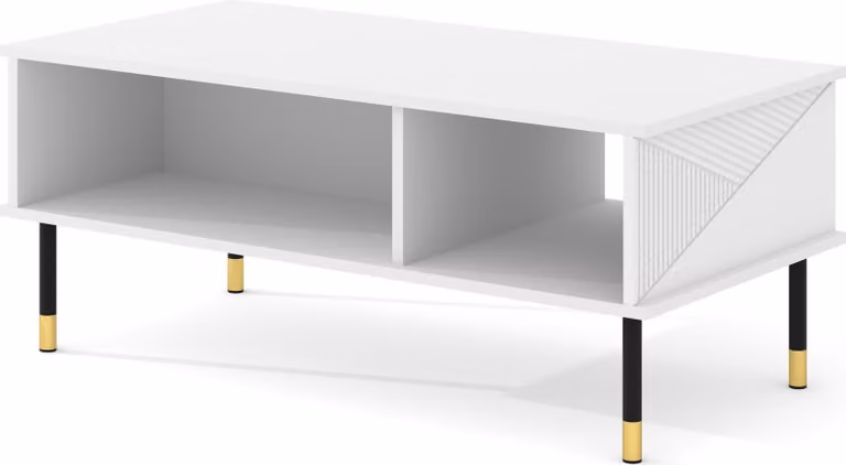 Tavolino WOODY WHITE, 110x55 cm, bianco opaco - Frontali lavorati, struttura in MDF - Tavolino con gambe