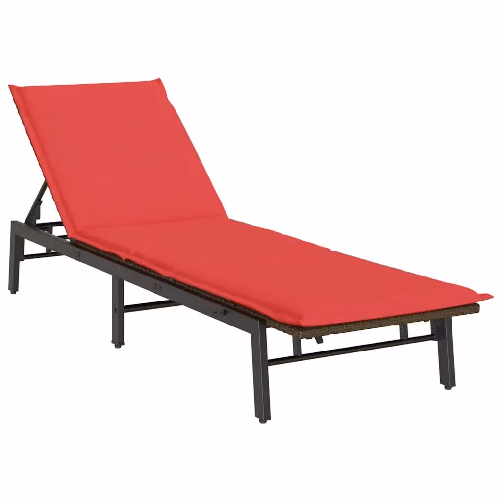 Lettino prendisole vidaXL in polyrattan marrone e rosso con cuscino regolabile e tessuto resistente alle intemperie – 2