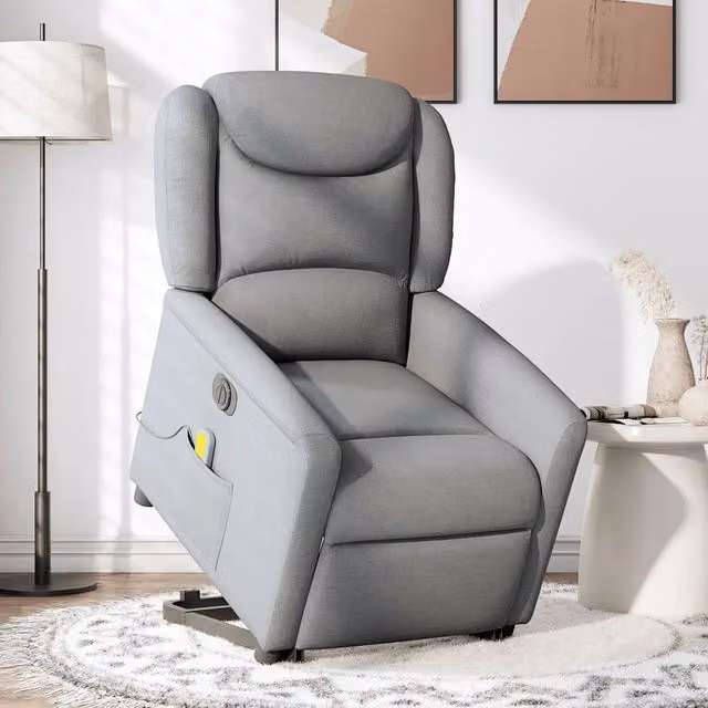 Poltrona Alzapersona con Massaggio vidaXL Grigio con Supporto Elettrico e Braccioli