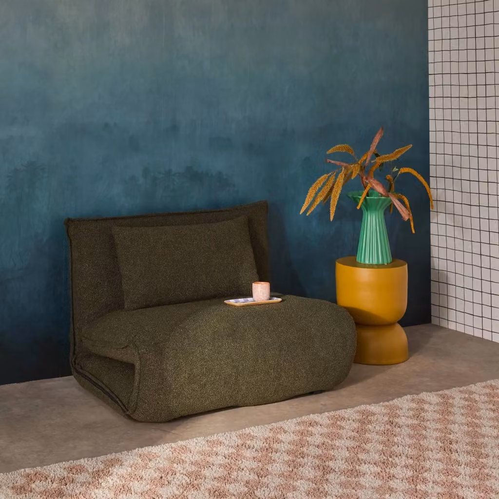 Poltrona letto trasformabile Sweeek in bouclé verde con struttura in metallo – 2