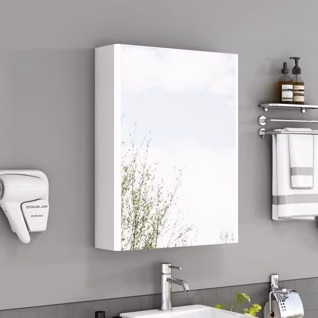 Armadietto specchio da bagno a parete Minimal con LED e presa per rasoio Bianco 50 cm
