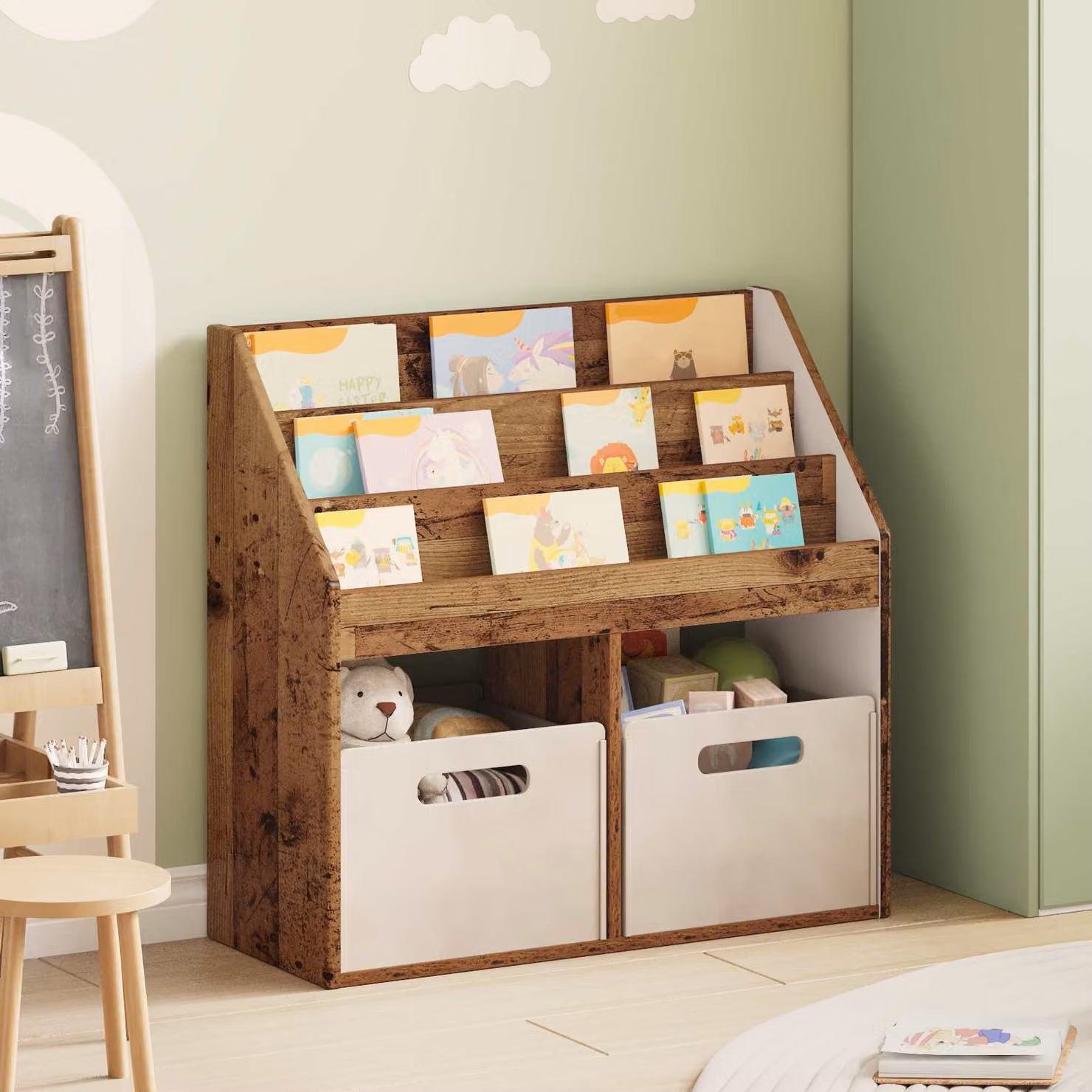 Libreria per bambini vidaXL in legno effetto legno vecchio marrone L: 72,5 cm, P: 29,5 cm, H: 69 cm
