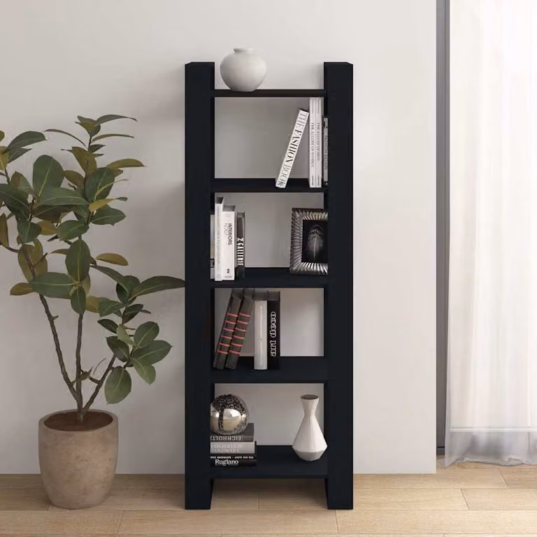 Libreria divisorio vidaXL in legno di pino massello nero stile rustico L 60 cm x P 35 cm x H 160 cm