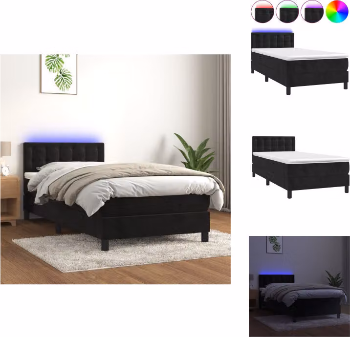 vidaXL Letto a molle con materasso e LED nero 100x200 cm in velluto - Letti e strutture letto