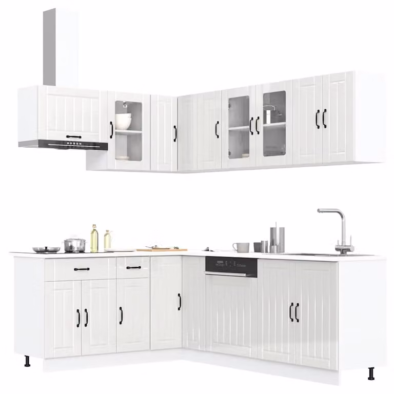 Set di mobili da cucina moderno vidaXL Lucca composto da 11 pezzi in bianco lucido