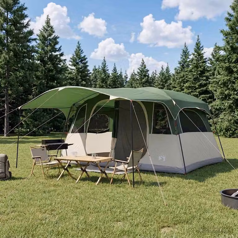 Tenda a tunnel vidaXL per 6 persone in poliestere e acciaio, colore verde
