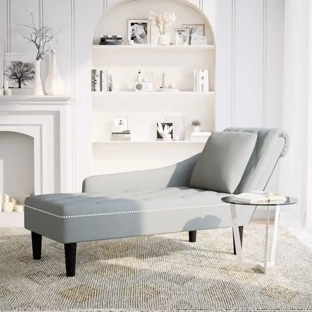 Sdraio vidaXL in velluto grigio con cuscini e bracciolo destro L: 145 cm, P: 70 cm, H: 56 cm