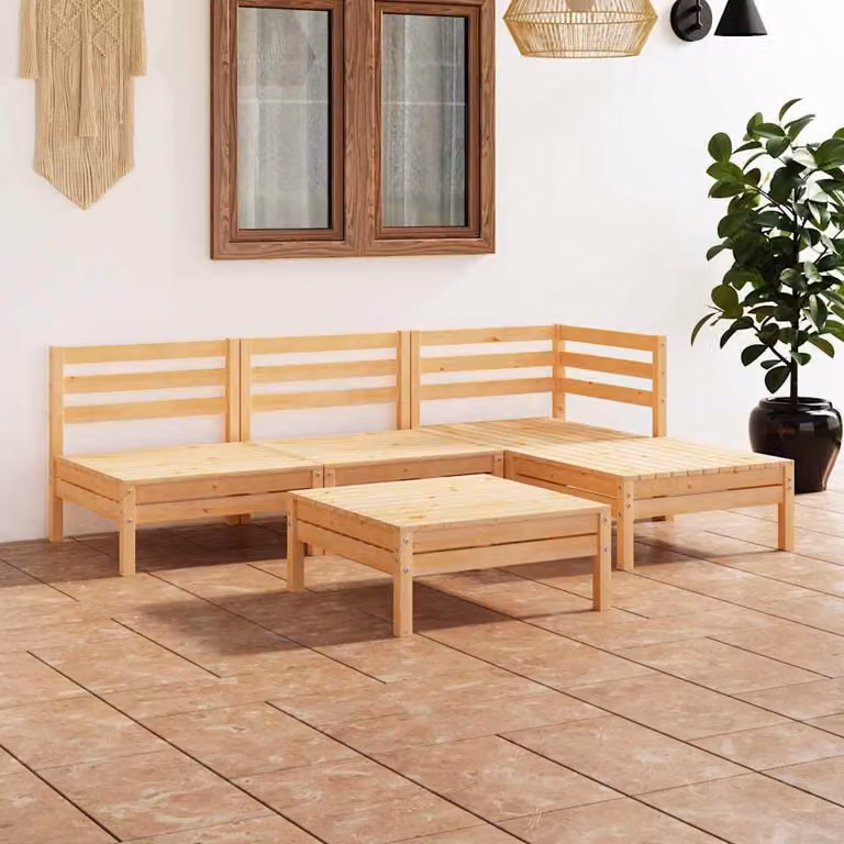 Set Salotto da Giardino vidaXL in Legno di Pino con Cuscini, Design a L, Colore Marrone e Beige