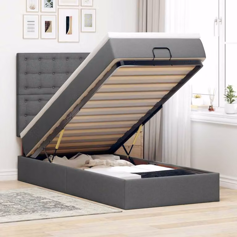 vidaXL Pouf Letto con Materasso e Illuminazione LED, Porta USB e Contenitore, Grigio e Bianco, L: 200 cm, P: 90 cm, H: 128 cm