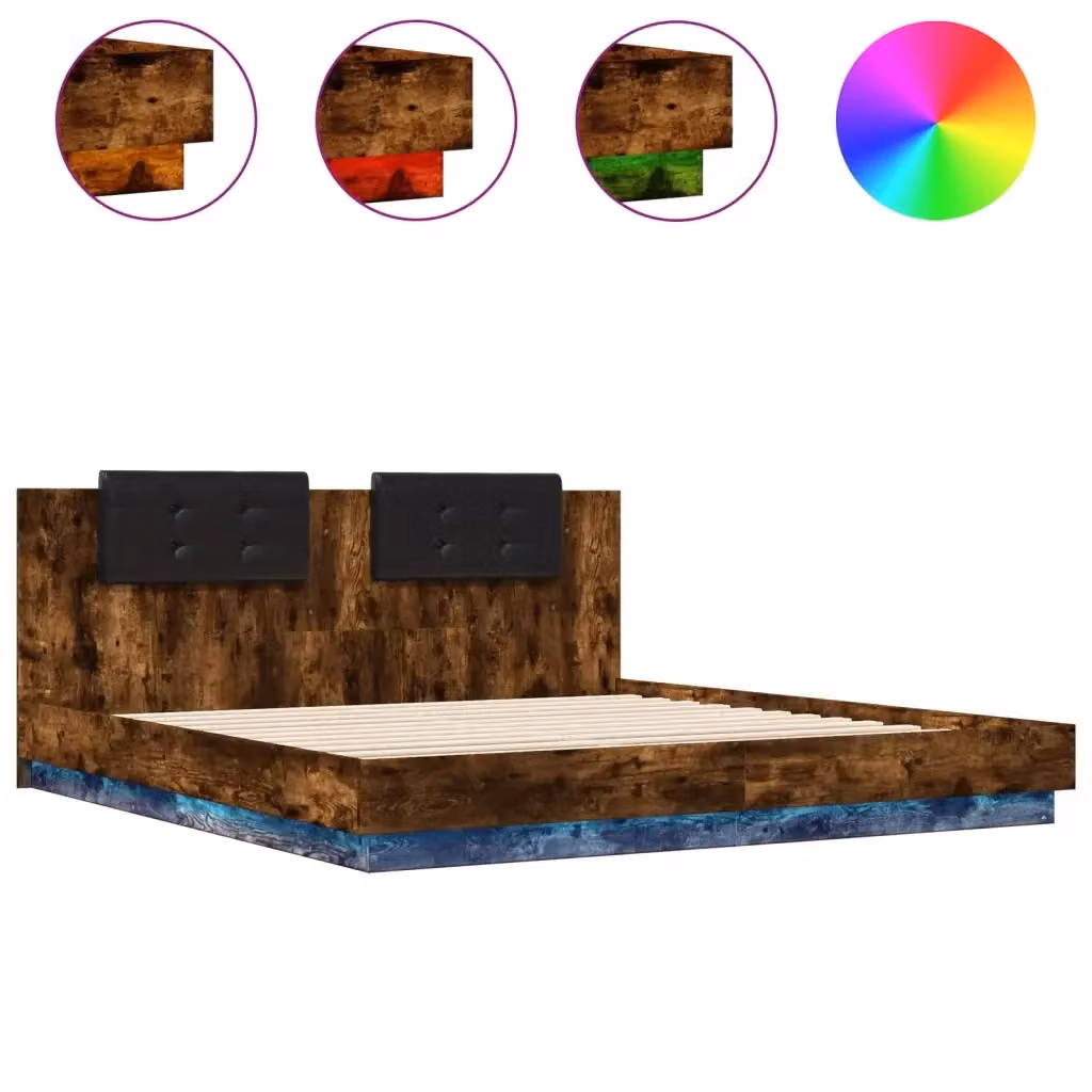 Giroletto con Testiera vidaXL in Rovere Fumo con Illuminazione LED e Porta USB, L/P: 200 x 200 cm – 2