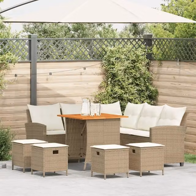 Set Divano da Giardino a L con Cuscini e Tavolino vidaXL, 6 Pezzi, Beige e Bianco