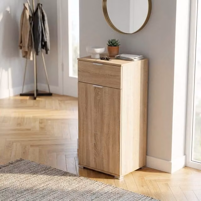 Armadietto da Bagno Moderno Curt Bauer in Legno Composito Marrone con Cassetto e Ripiani Interni L: 45 cm, P: 38 cm, H: 103 cm – 1