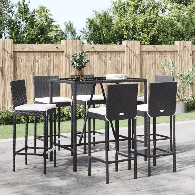 Maison Exclusive - Set da bar da giardino 7 pezzi con cuscini in polyrattan nero