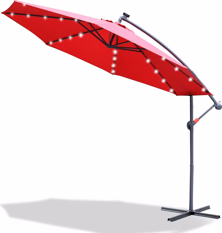 Ombrellone Ampel 300 cm con illuminazione a LED, protezione UV e manovella - rosso