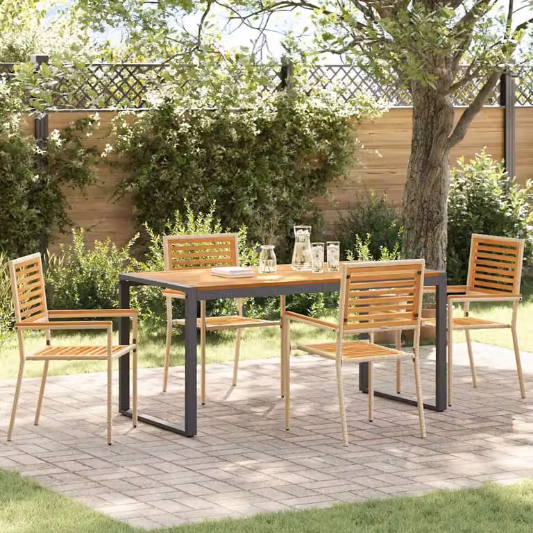 Set da pranzo per giardino e terrazza vidaXL in polyrattan e legno di acacia, 5 pezzi, beige e marrone