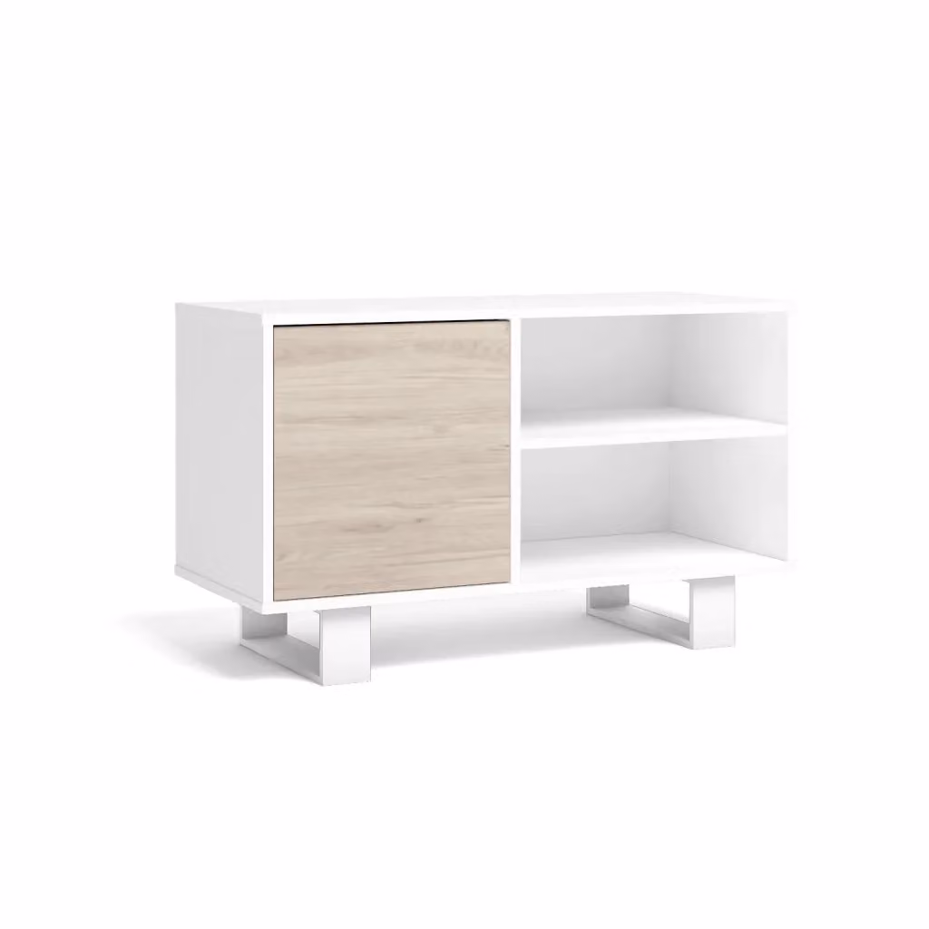 Mobile TV moderno SKRAUT HOME per soggiorno, colore Bianco e Rovere, L/P/H: 95 x 40 x 57 cm – 2