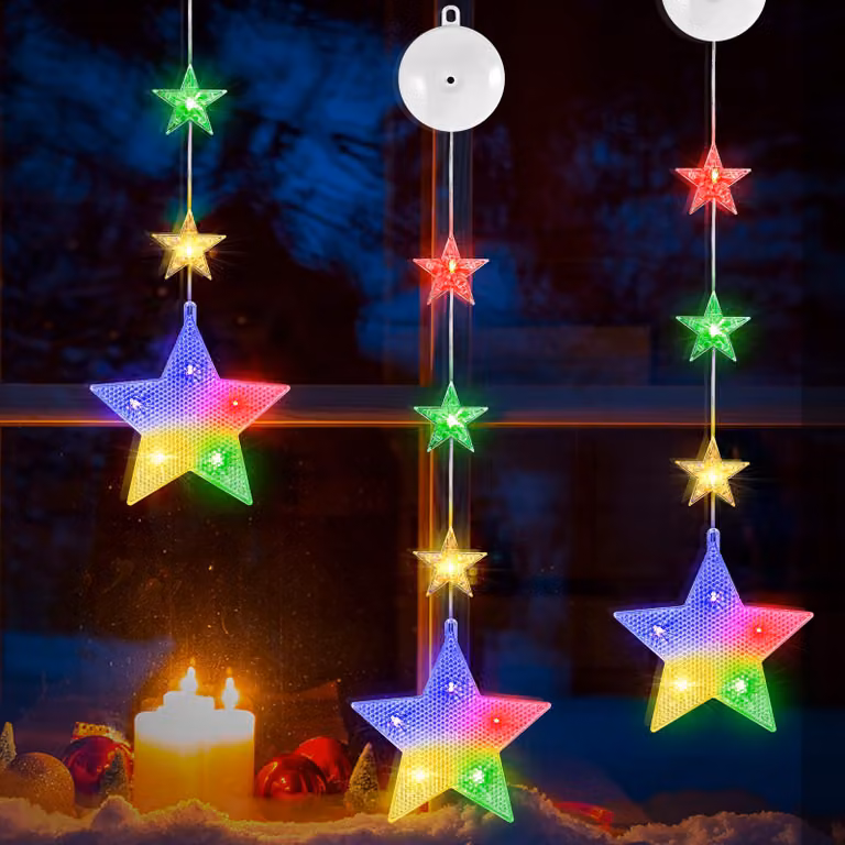 Set di 3 luci natalizie a LED, a forma di stella, con 8 modalità, timer e alimentazione a batteria