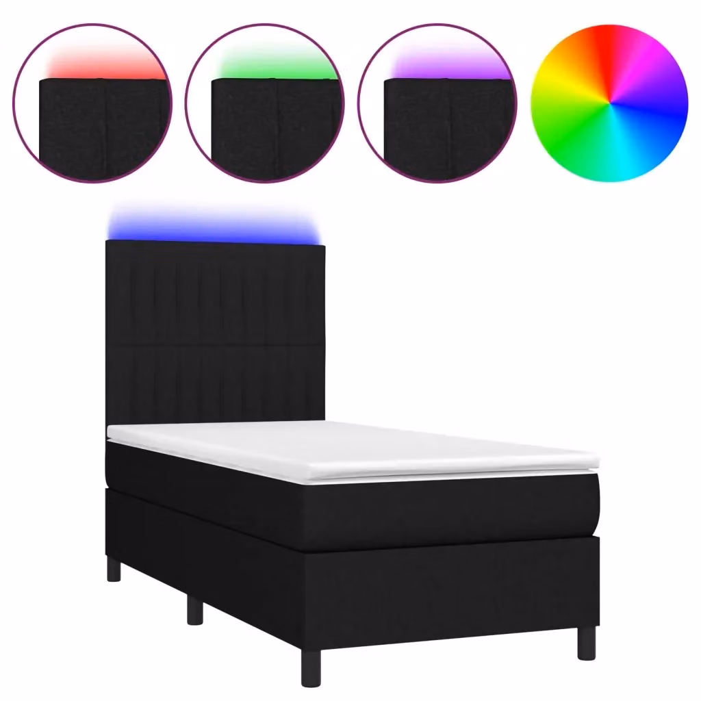 Letto Ibrido con Materasso e Illuminazione LED vidaXL in Tessuto Nero L: 80 cm, P: 200 cm, H: 128 cm – 2