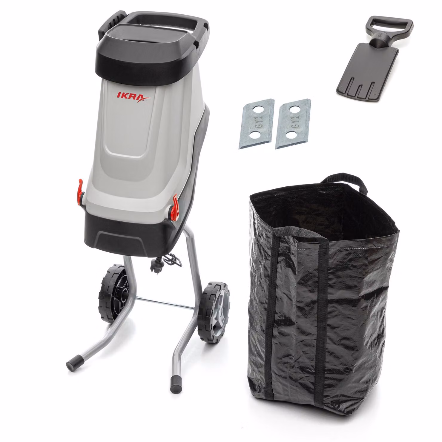 Trituratore elettrico da giardino IKRA IMH 2800 | 2800 W | Rami fino a 45 mm | Lame reversibili in acciaio | Incl. sacco di raccolta da 45 l, pressore e lame di ricambio