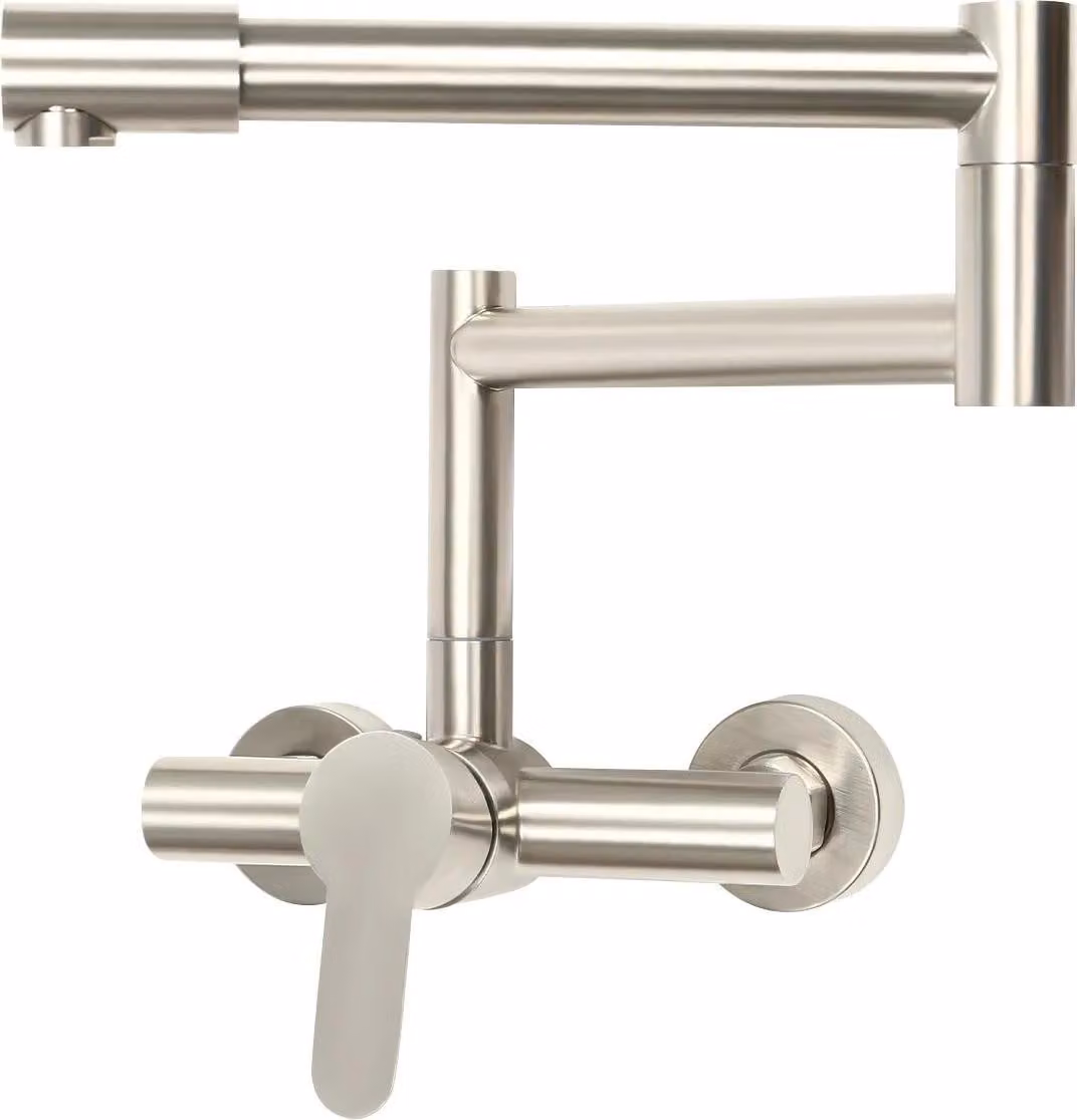 Miscelatore per cucina, montaggio a parete, con bocchetta orientabile, rotazione a 360°, monocomando, realizzato in ottone e acciaio inossidabile 304, attacco G1/2 (1,27 cm), colore argento
