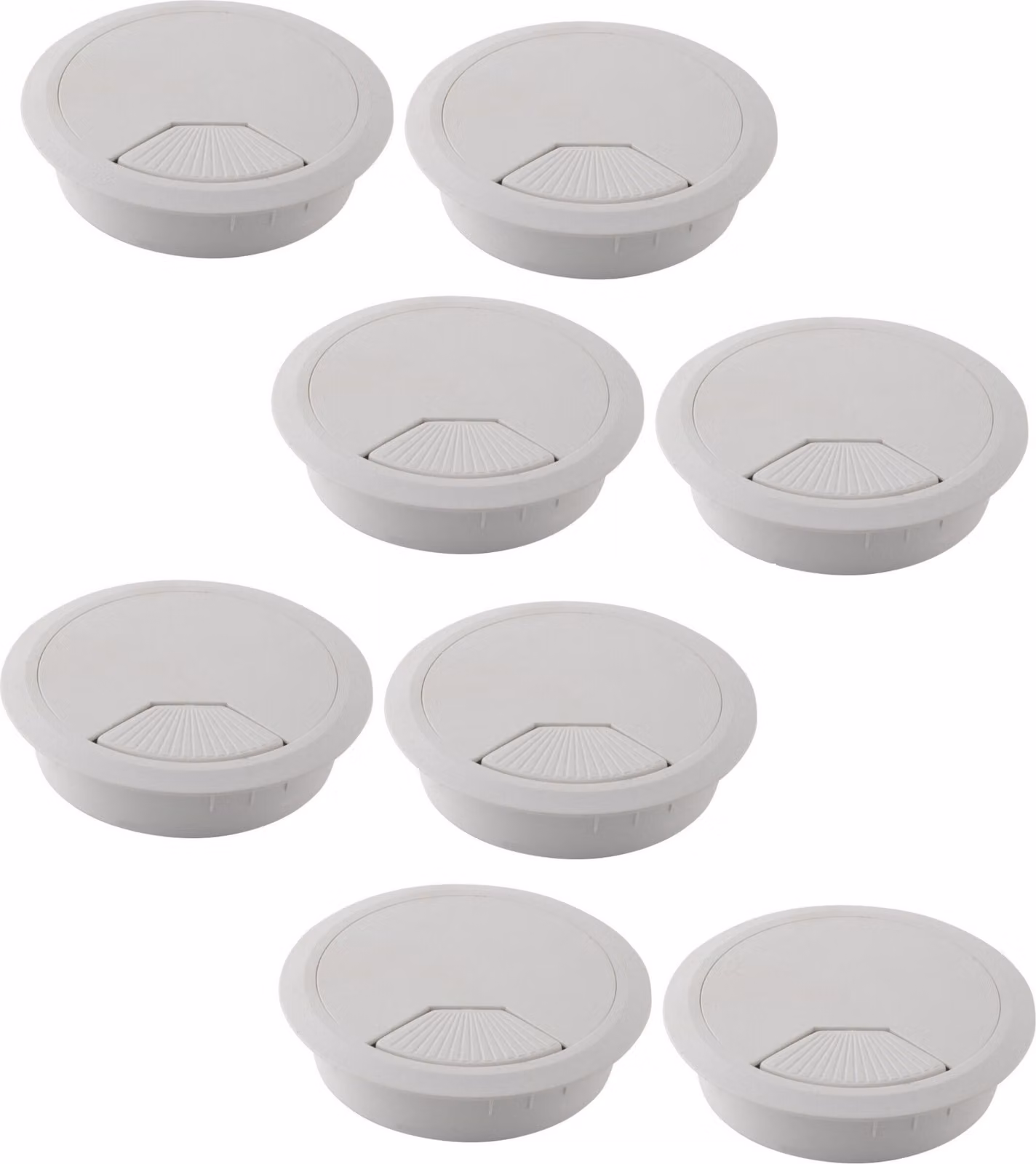 confezione da 8 passacavi da scrivania 60mm - colore [bianco] - uscita cavi con guarnizione antipolvere per varie scrivanie e piani di lavoro per ufficio | scatola rotonda per cavi in plastica ABS | uscita cavi