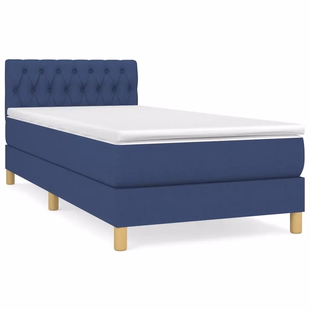 Letto Ibrido vidaXL con Giroletto a Molle e Materasso in Tessuto Blu e Bianco L/P/H: 90 x 200 x 203 cm – 2