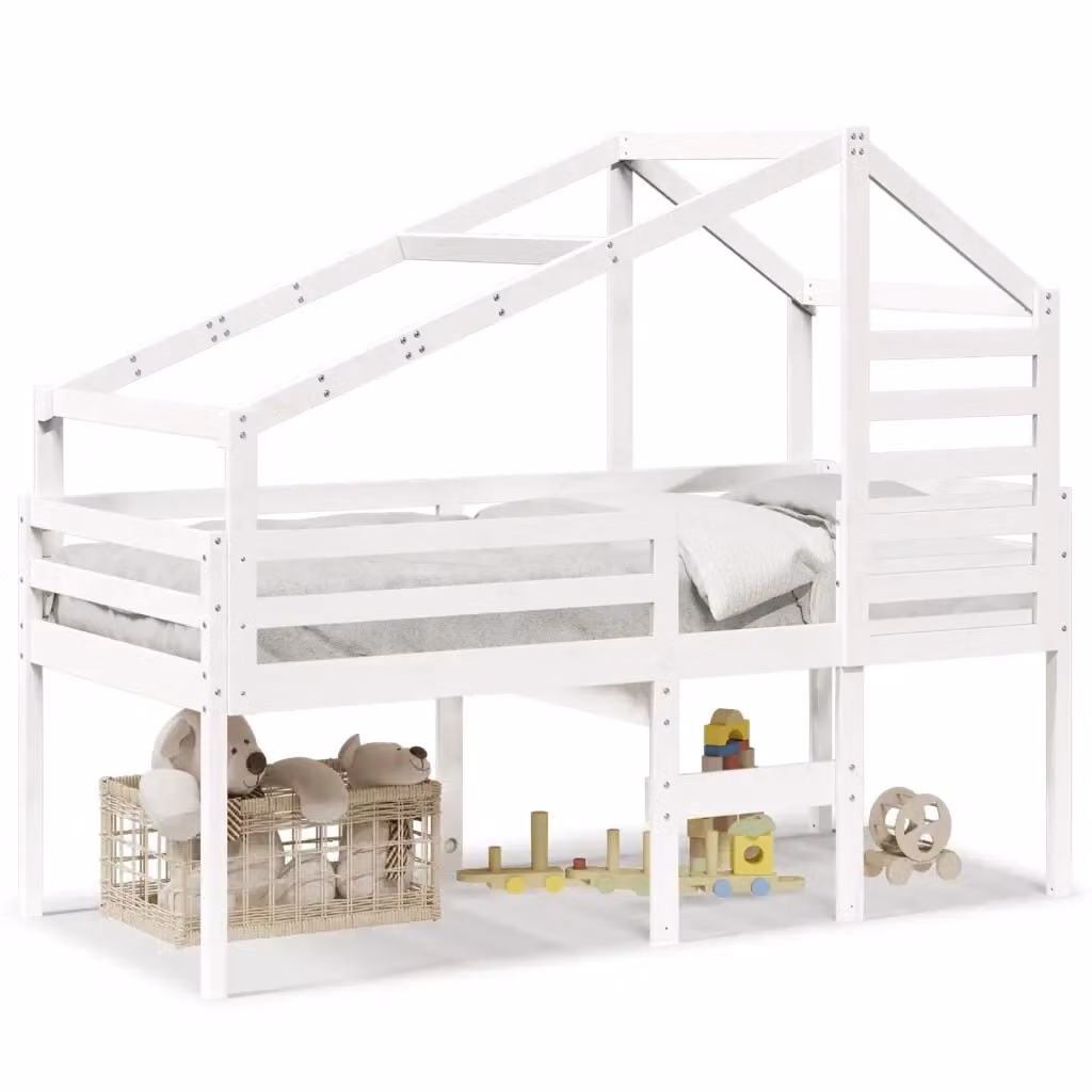 Letto a soppalco singolo con struttura a casetta in legno di pino bianco vidaXL L: 200 cm, P: 80 cm, H: 145 cm – 2